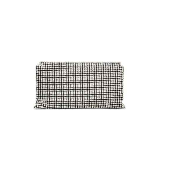 INC Prudence diamond crystal mesh women's clutch purse pouch -Black/Silver - Picture 4 of 12